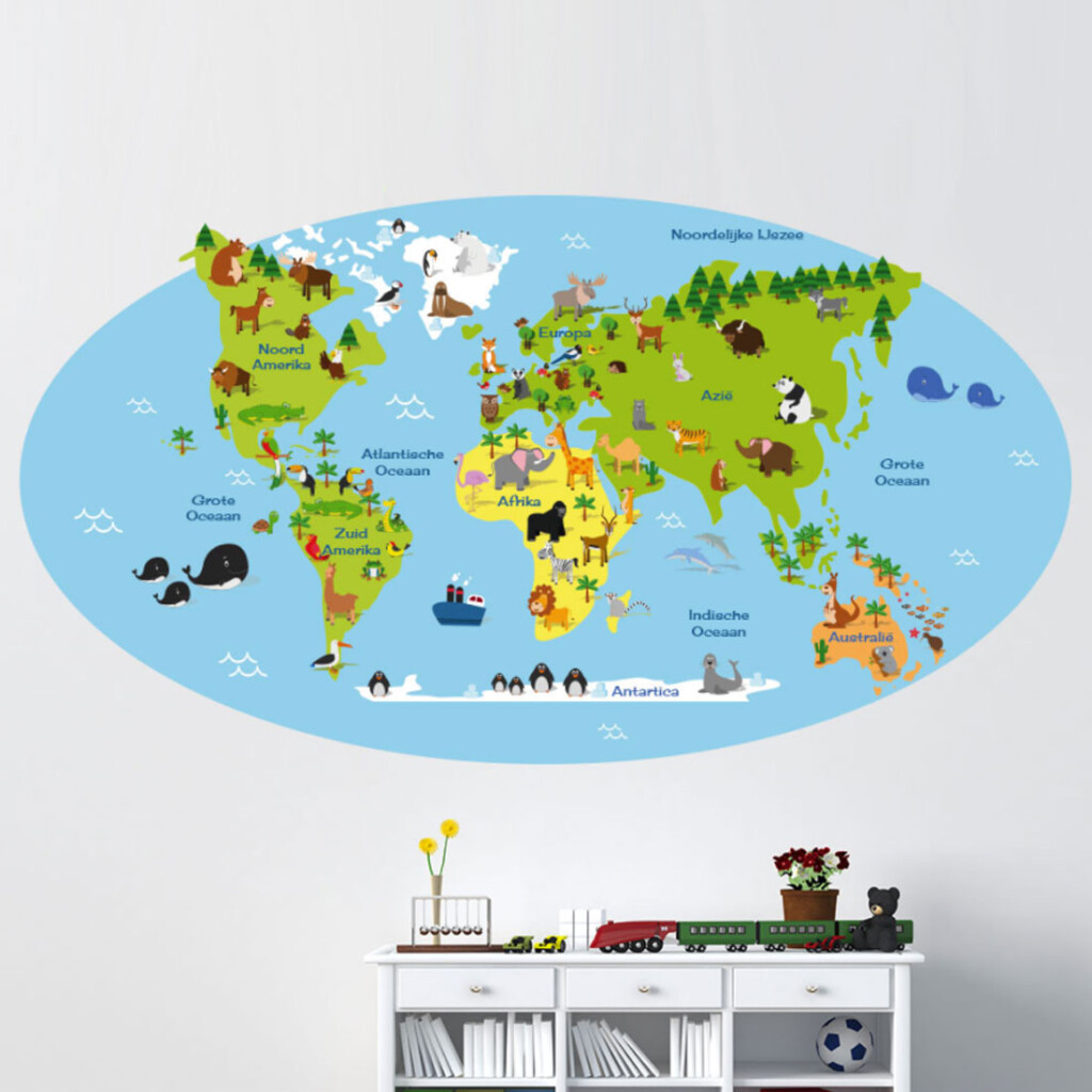 kinder-wereldkaart-muursticker-kleurrijk-goedkoop kinder-wereldkaart-muursticker-kleurrijk-goedkoop