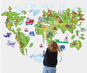 Muursticker wereldkaart kinderkamer