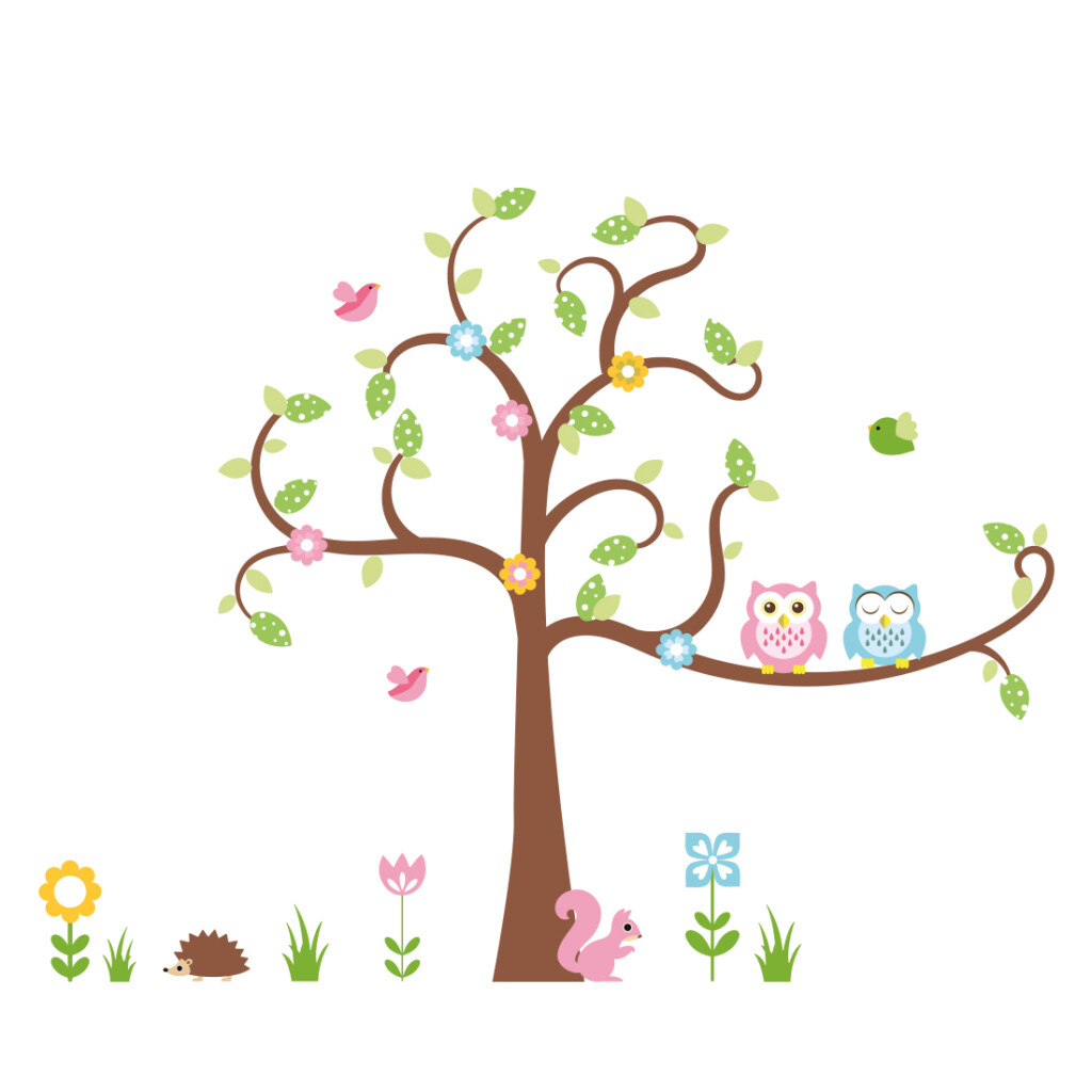 muursticker-bos-dieren-uilen-vogels- muursticker-bos-dieren-uilen-vogels-