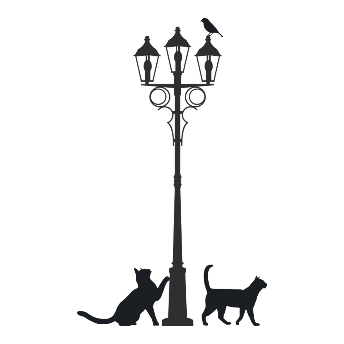 muursticker-katten-kattenstickers-zwart Muursticker katten bij lantaarnpaal - Afbeelding 2