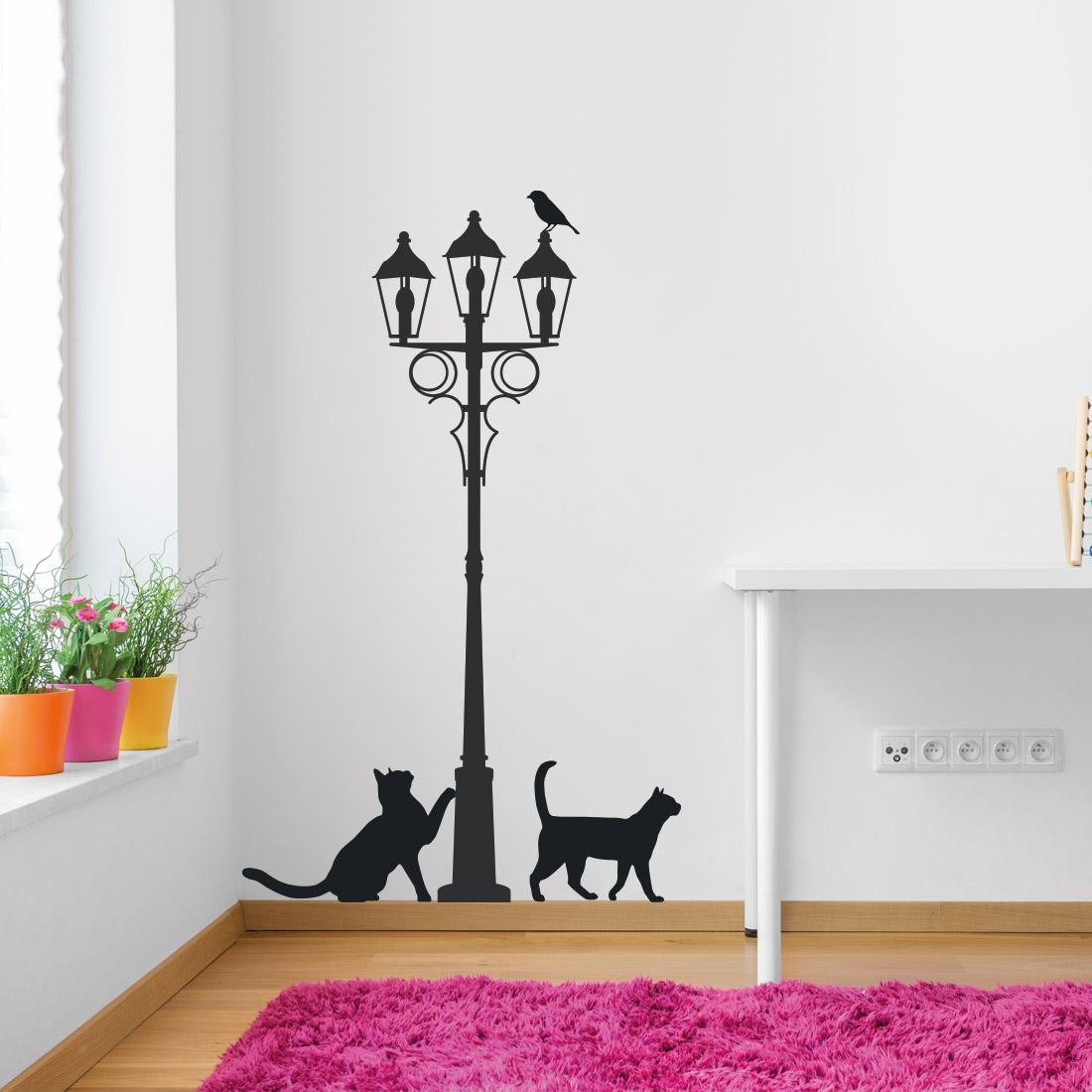 muursticker-katten-stickers-bij-lantaarnpaal Muursticker katten bij lantaarnpaal