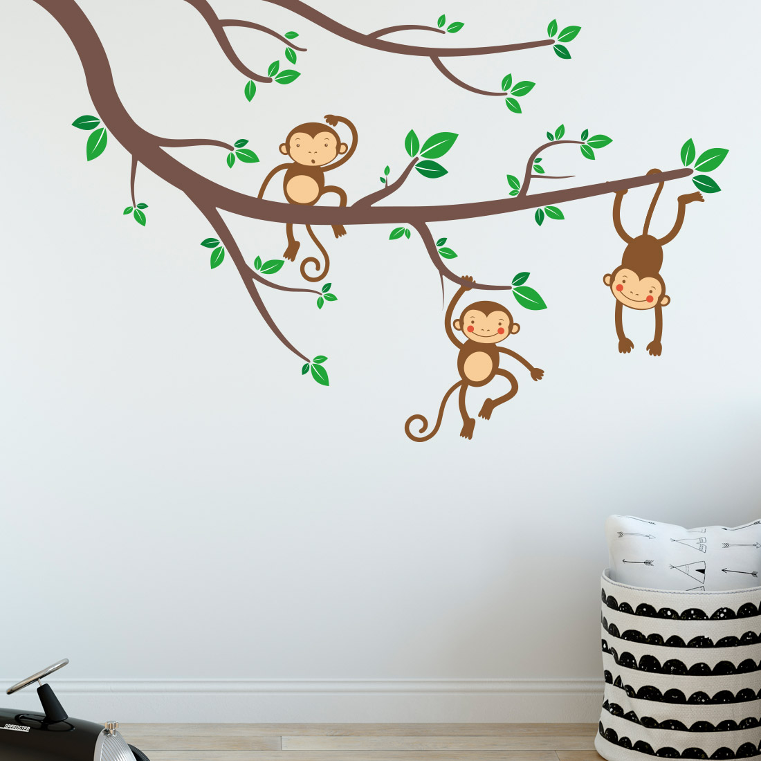 Muursticker-Boom-met-Aapjes Muursticker boom met aapjes