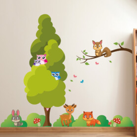 bosdieren muursticker kinderkamer babykamer hert uil boom vos bosjes paddestoel bosdieren muursticker kinderkamer babykamer hert uil boom vos bosjes paddestoel