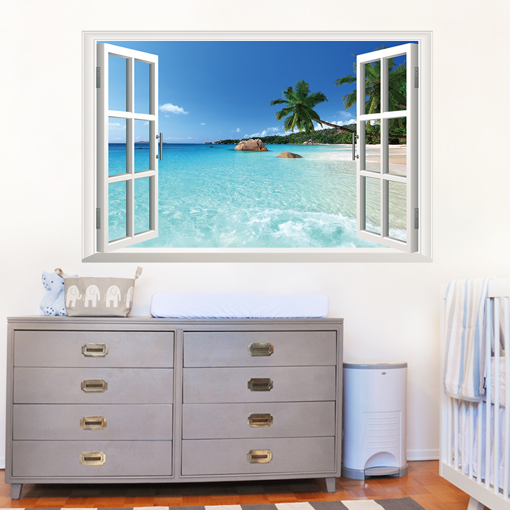 muursticker raam uitzicht strand woonkamer slaapkamer muursticker raam uitzicht strand woonkamer slaapkamer
