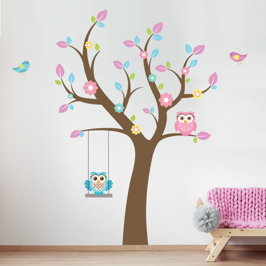 muursticker-uilen-in-boom-vogels-roze-meisjeskamer-kinderkamer-babykamer muursticker-uilen-in-boom-vogels-roze-meisjeskamer-kinderkamer-babykamer