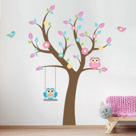 muursticker-uilen-in-boom-vogels-roze-meisjeskamer-kinderkamer-babykamer muursticker-uilen-in-boom-vogels-roze-meisjeskamer-kinderkamer-babykamer
