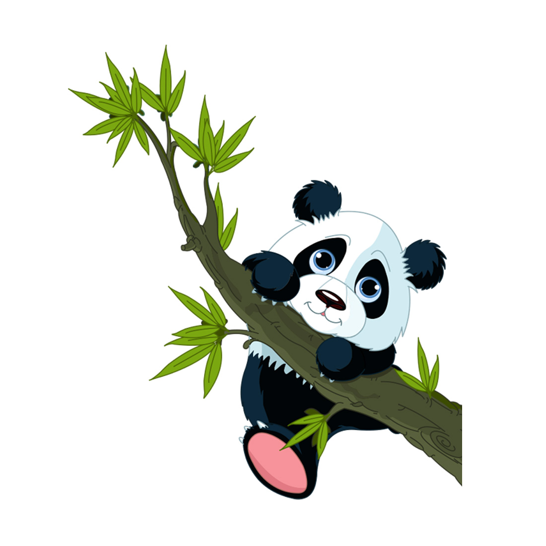panda-beer-muursticker-kinderkamer-hangend-kleurrijk-cartoon Muursticker Panda op tak - Afbeelding 2