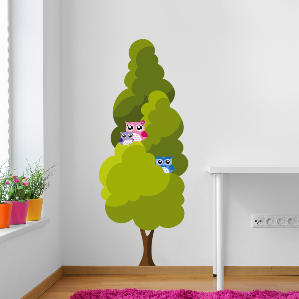 boom-muursticker-kinderkamer-vrolijk-uilen-familie-owls-happy-kleurrijk