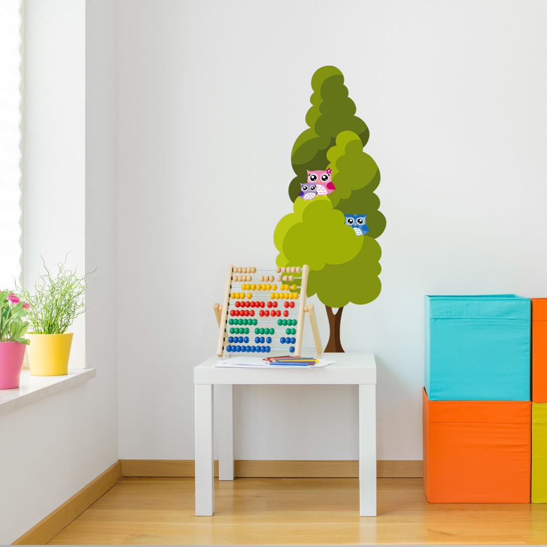 muursticker-boom-uilen-familie-kleur-klein-goedkoop Muursticker boom uilen familie - Afbeelding 2