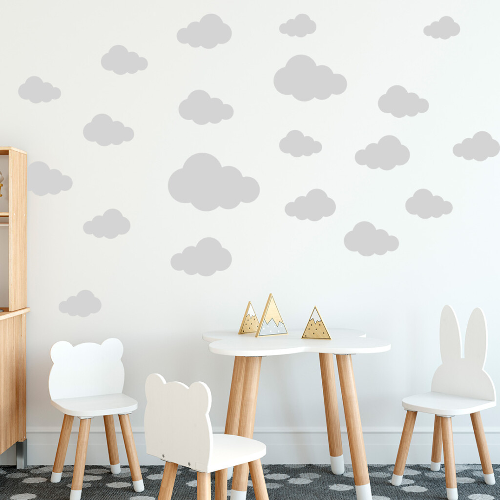 kinderkamer-wolkjes-wolken-muurstickers-wandstickers-stickers-goedkoop-grijs-wit wolkenset muursticker