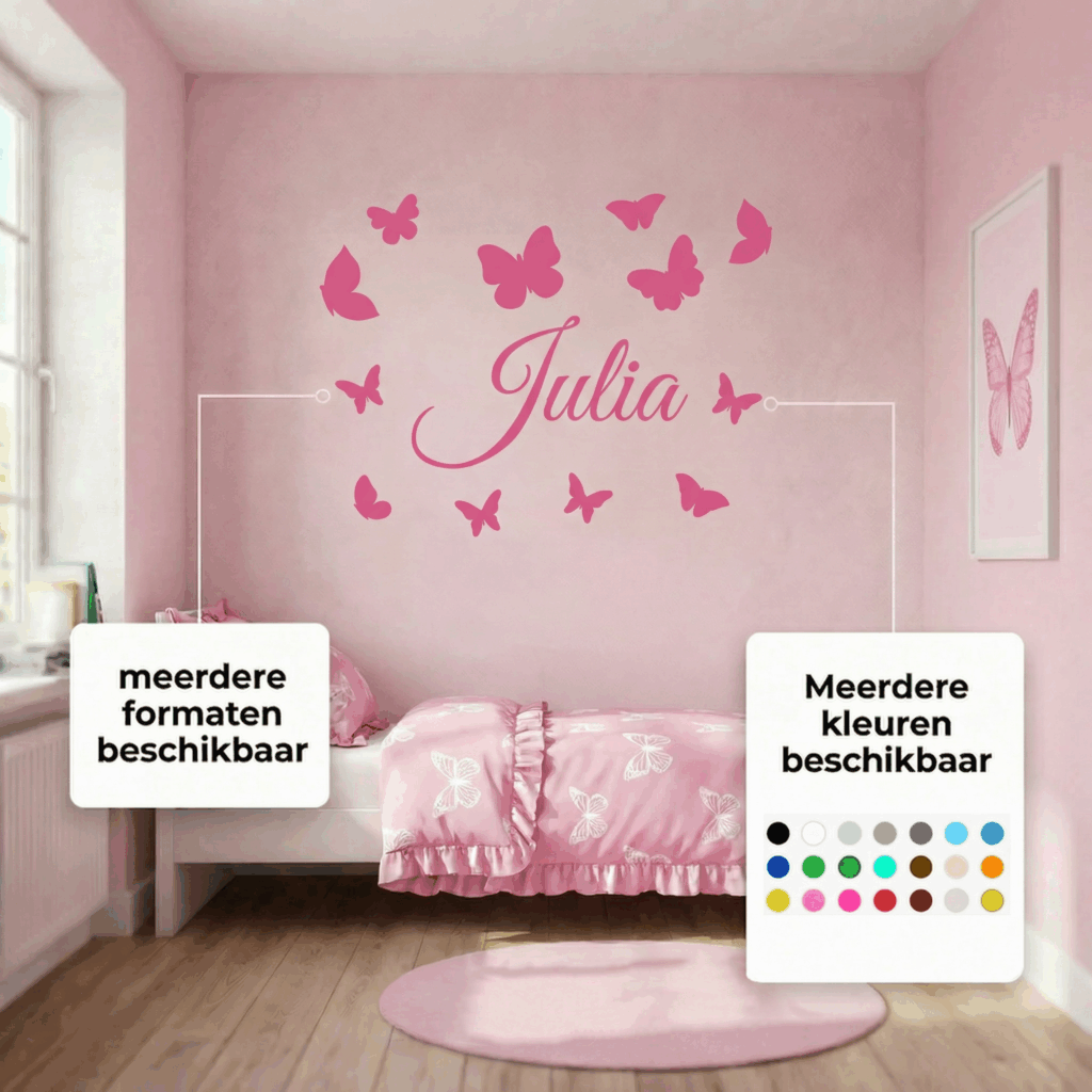muursticker naam met vlinders roze muursticker naam met vlinders roze
