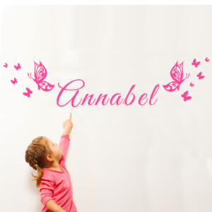 Naam Muursticker met vlinders goedkoop meisjeskamer roze