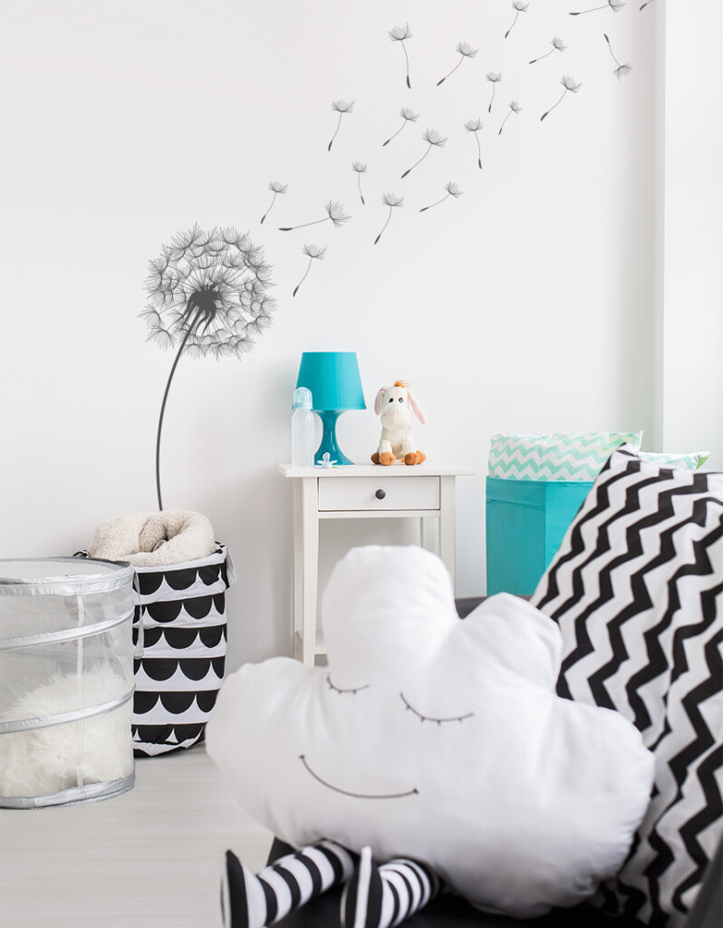 paardenbloem-muursticker-wit-zwart-wanddecoratie-muurdecoratie-vinyl paardenbloem-muursticker-wit-zwart-wanddecoratie-muurdecoratie-vinyl