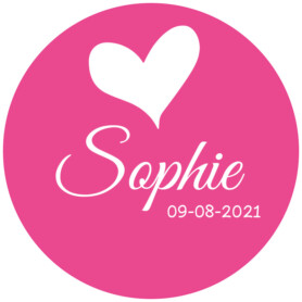 geboortesticker raam meisje of jongen met datum roze blauw