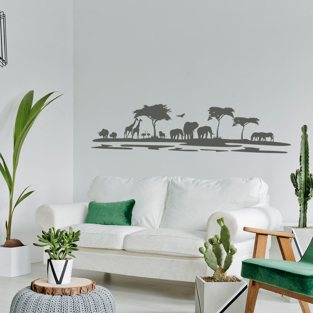 muursticker-afrikaanse-dieren-neushoorn,-giraffes,-struisvogels,-olifanten,-zebras Muursticker afrikaanse dieren - Afbeelding 2