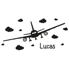 muursticker van vliegtuig met naam en wolken kinderkamer stoer voertuigen wolkjes zwart wit muursticker van vliegtuig met naam en wolken kinderkamer stoer voertuigen wolkjes zwart wit