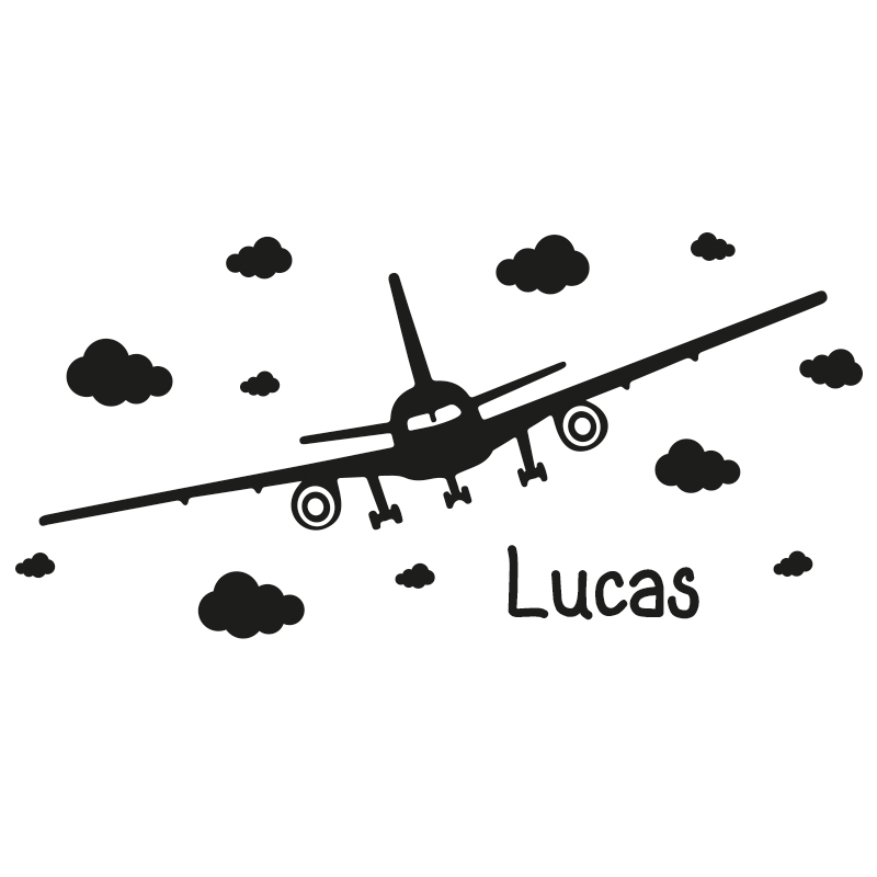 muursticker van vliegtuig met naam en wolken kinderkamer stoer voertuigen wolkjes zwart wit muursticker van vliegtuig met naam en wolken kinderkamer stoer voertuigen wolkjes zwart wit