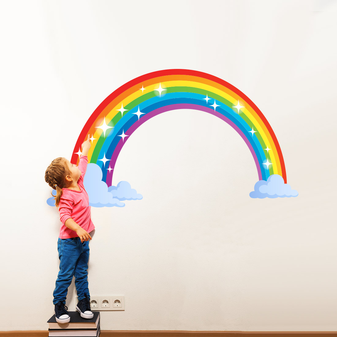 muursticker-regenboog-kinderkamer-meisje Muursticker regenboog wolken kinderkamer - Afbeelding 2