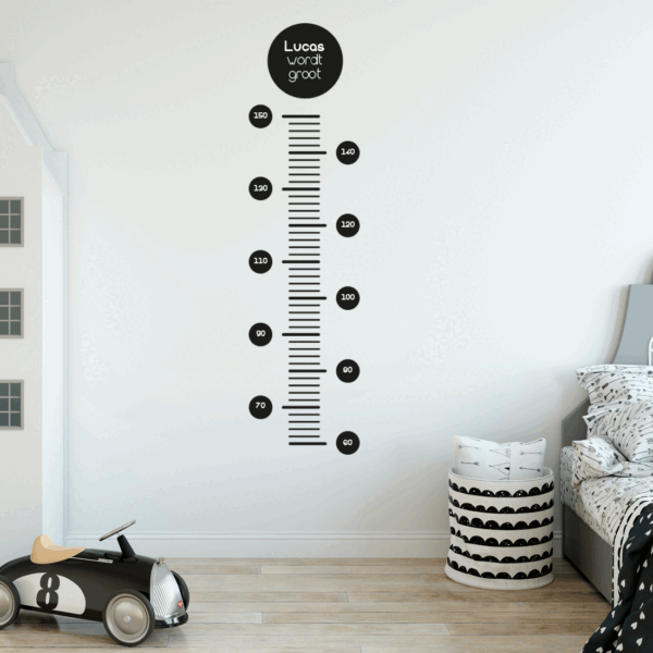 muursticker groeimeter kinderkamer stoer zwart