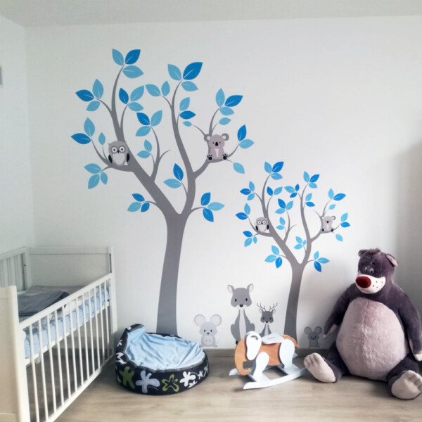 muursticker kinderkamer boom met dieren blauw muursticker kinderkamer boom met dieren blauw