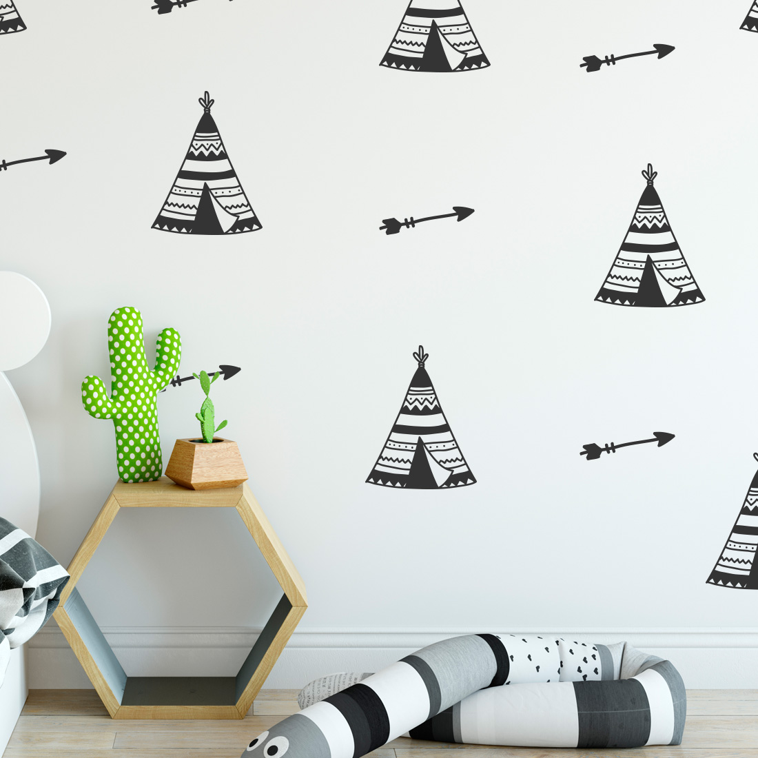 muursticker-tipi-tent-patroon-scandinavisch-pijl Muursticker-tent-tipi-pijl
