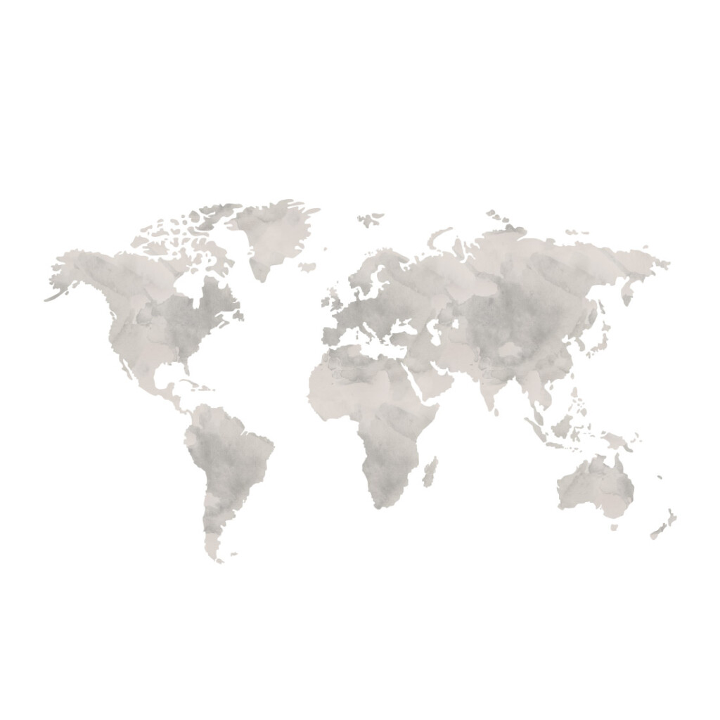 Muursticker-wereldkaart-aquarel-grijs