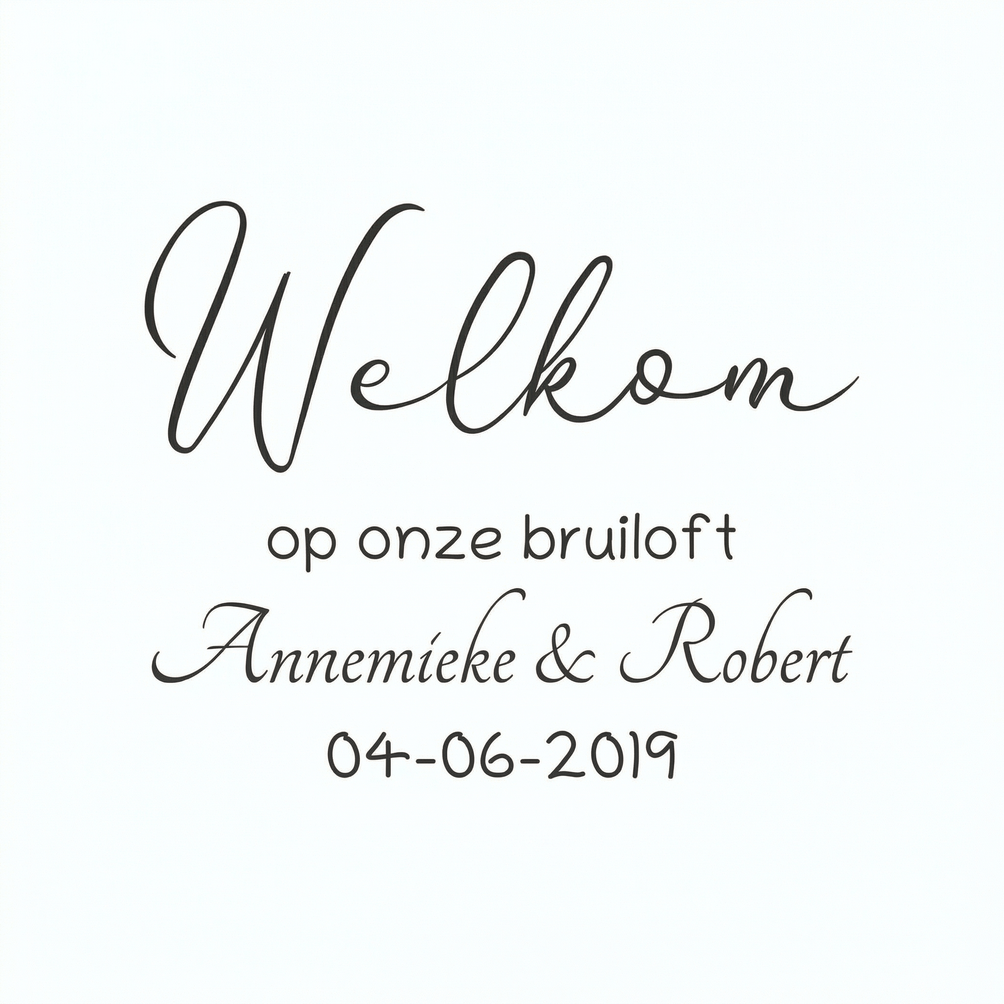 Trouwsticker “Welkom op onze bruiloft” met namen Trouwsticker "Welkom op onze bruiloft" met namen