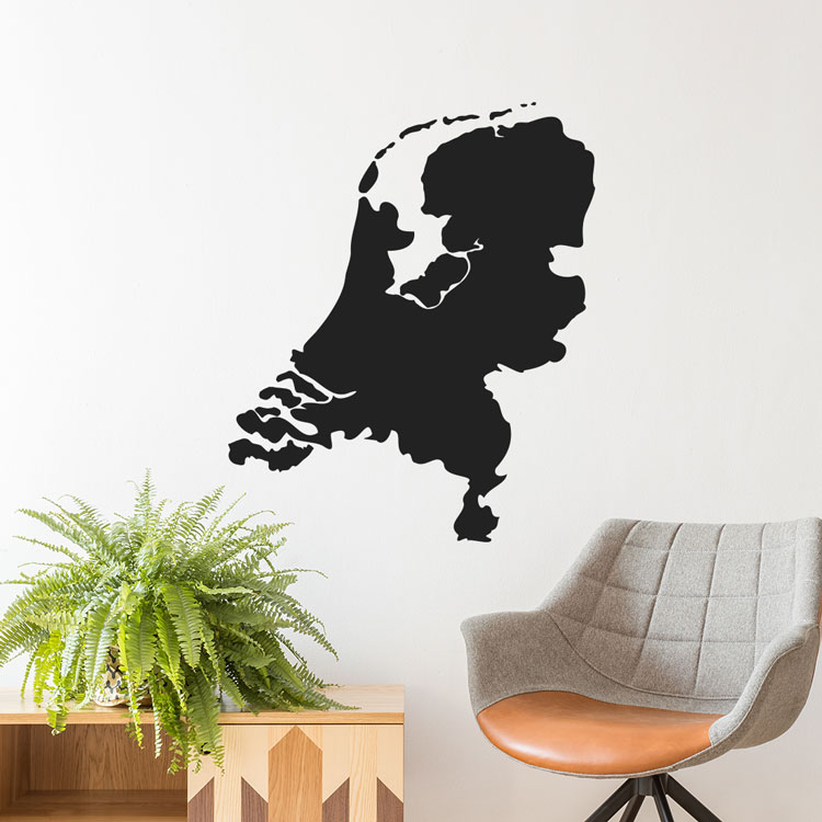 muursticker-nederland-landkaart-holland-contour-zwart-wit kaart-map-nederland-holland-netherlands-muursticker-sticker