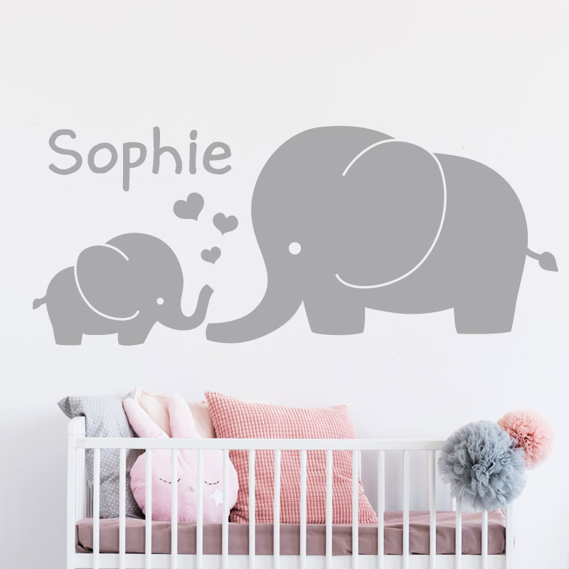 muursticker-olifant-met-naam-roze-wit-zwart muursticker-olifant-met-naam-roze-wit-zwart