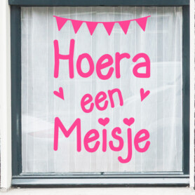 hoera-een-meisje-geboortesticker-raamsticker hoera-een-meisje-geboortesticker-raamsticker