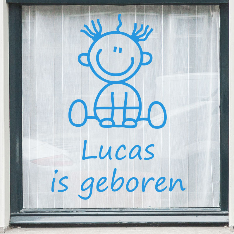 geboortesticker-jongen-raamsticker-geboorteraamsticker Geboortesticker raamsticker in getekende stijl - Afbeelding 2