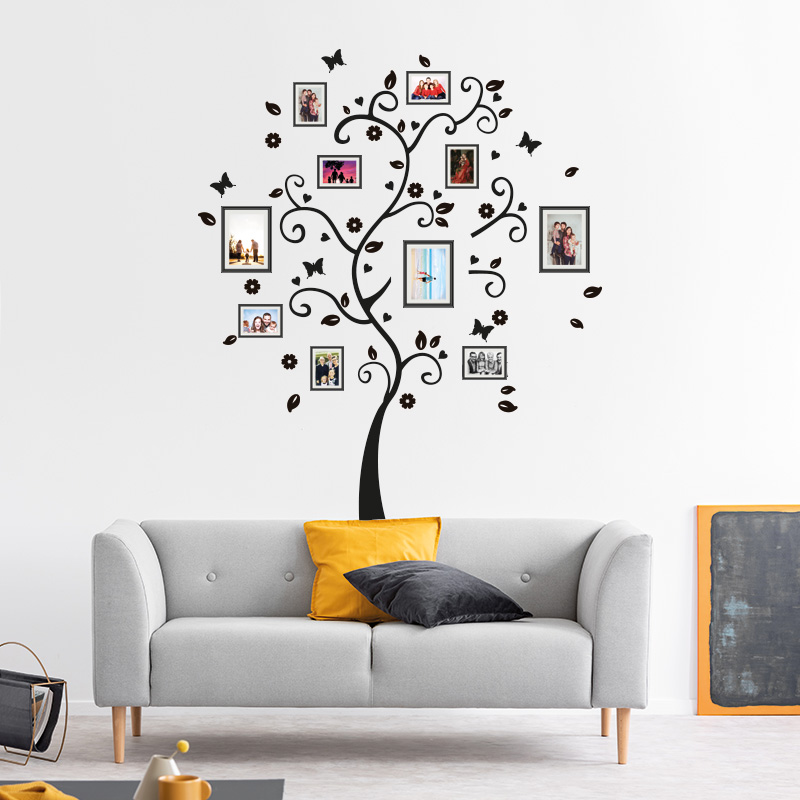 muursticker-boom-fotolijsten-zwart-herrinering-ideeen-leuk-woonkamer-diy Muursticker boom met fotolijstjes