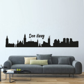 muursticker-den-haag-skyline-zwart-woonkamer muursticker-den-haag-skyline-zwart-woonkamer