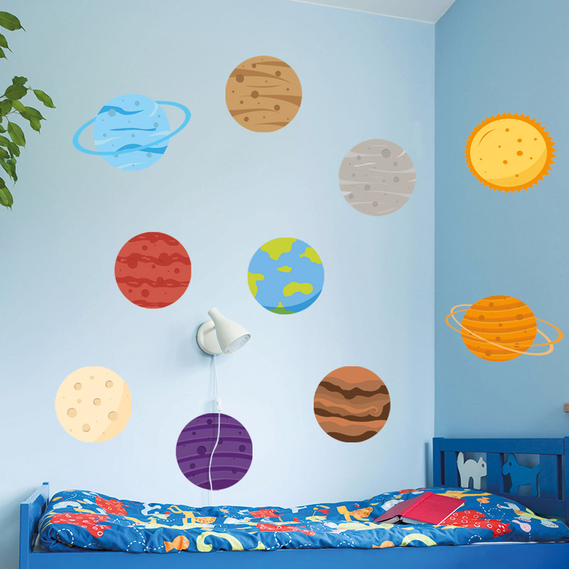 muursticker-planeten-ruimte-aarde-mars-zon-ruimtestelsel-venus-zonnestelsel-maan-saturnus-jupiter-neptunes-uranus Muursticker Planeten Set