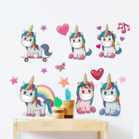 muursticker-unicorns-set-kleurrijk-eenhoorn-babykamer-ideeen-diy-stikkers-kinderkamer-liefde-sterren-hartjes