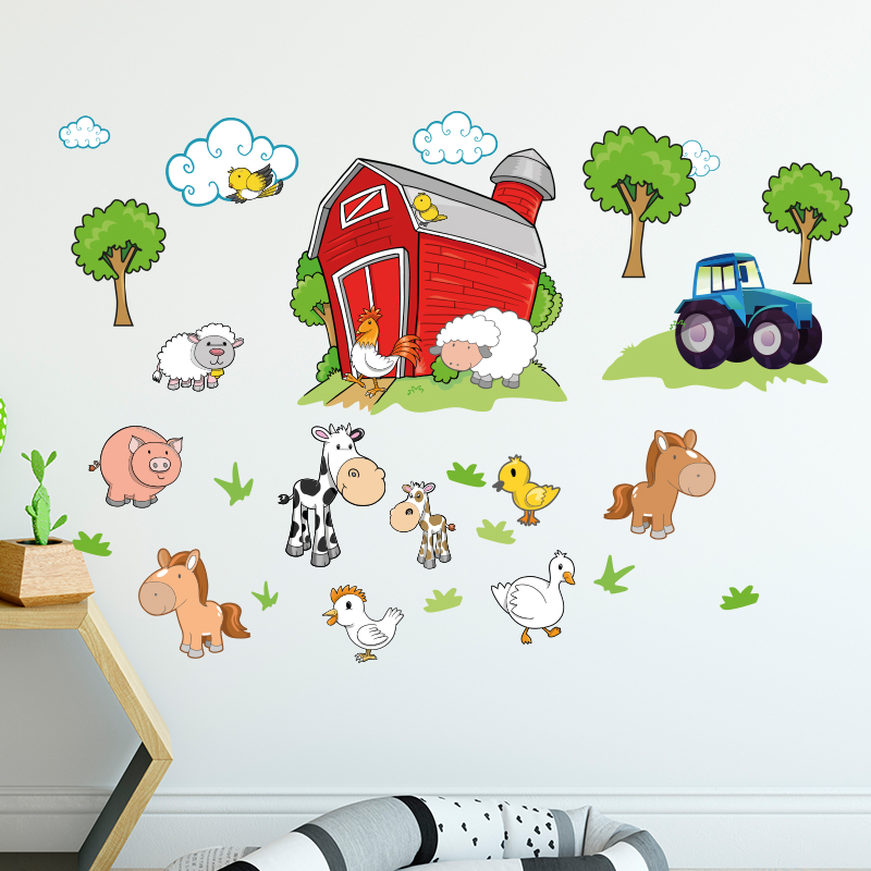muursticker boerderij dieren kinderkamer kleurrijk koe paard kip varken tractor wolken bomen vogels eend muursticker boerderij dieren kinderkamer kleurrijk koe paard kip varken tractor wolken bomen vogels eend