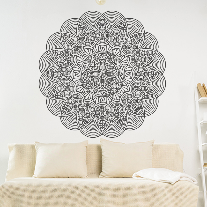 muursticker mandala woonkamer slaapkamer yoga namasté zwart wit groot ideeen leuk diy interieur Muursticker mandala