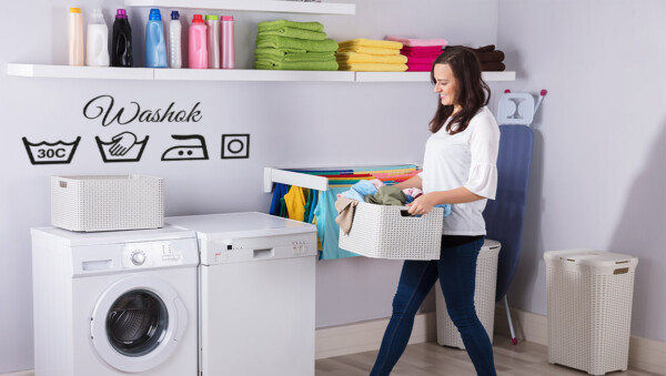 muursticker washok ideeeen leuk inspiratie kleuren laundry sticker