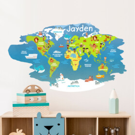 muursticker wereldkaart dieren kinderkamer naam inspiratie diy leuke ideeen