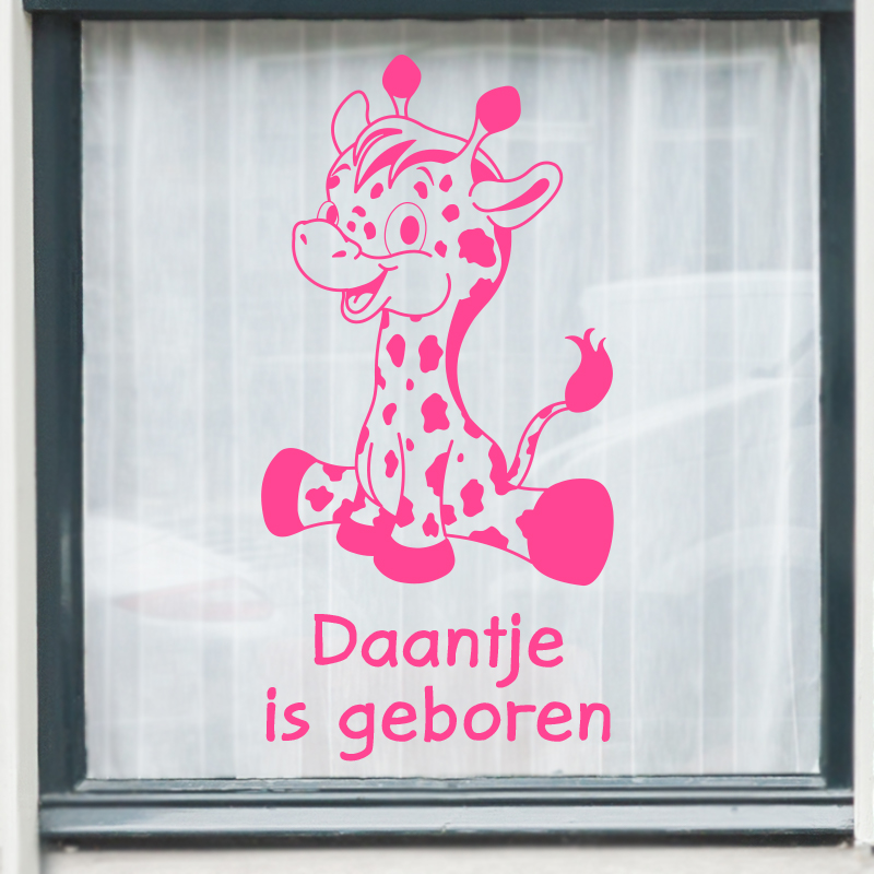raamsticker meisje geboren hoera diy ideeen geboortebord tuin inspiratie roze jongen Geboortesticker meisje - baby giraffe