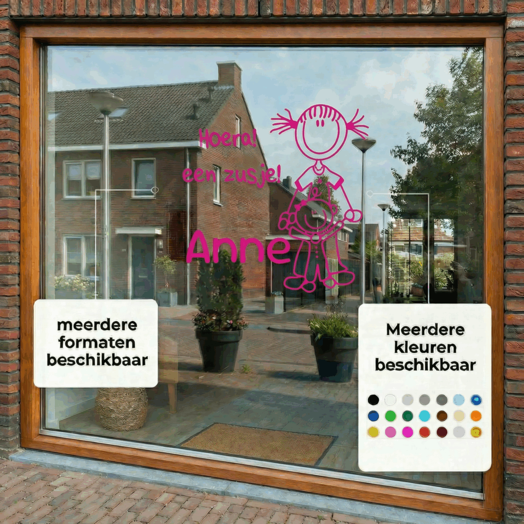 Geboortesticker "Hoera een zusje" met naam