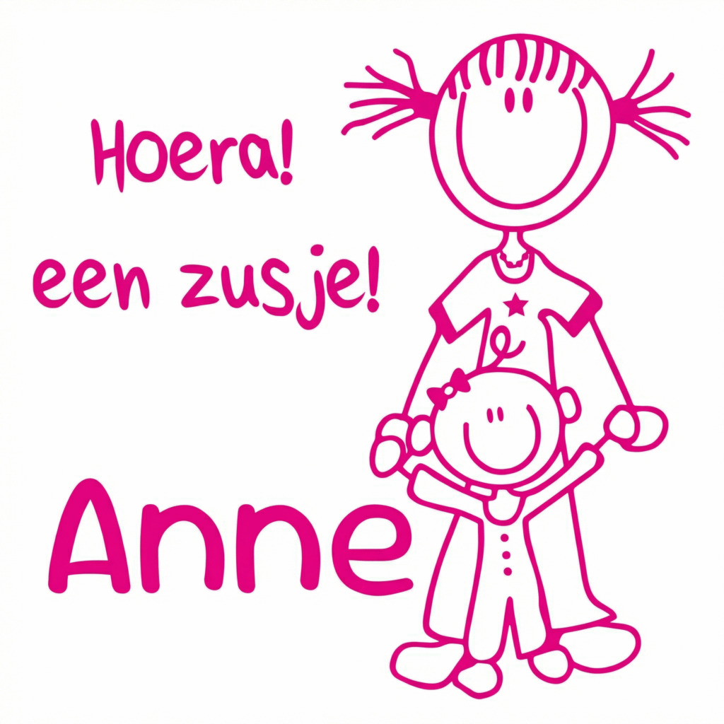 Geboortesticker "Hoera een zusje" met naam