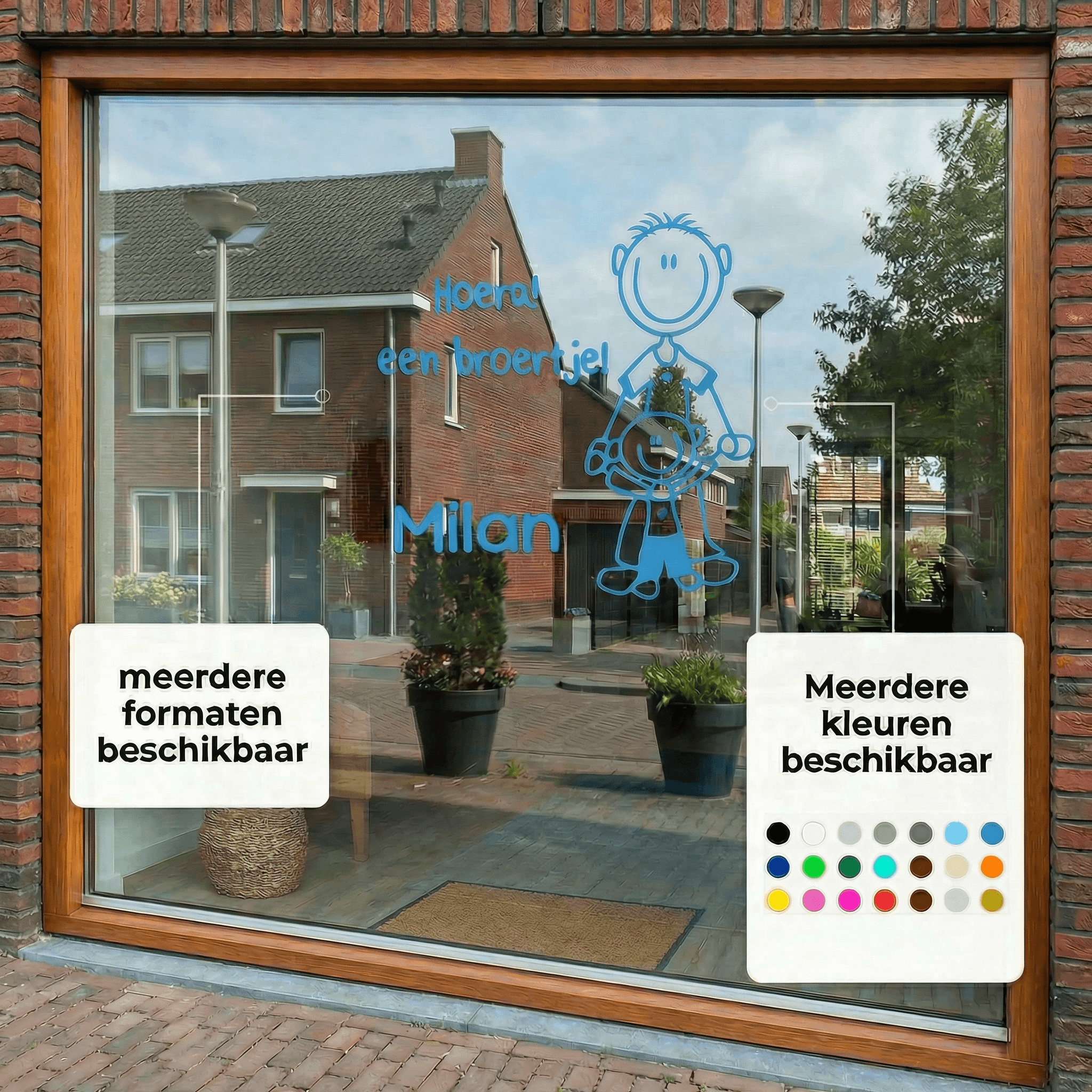 Geboortesticker “Hoera een broertje” met naam Geboortesticker "Hoera een broertje" met naam