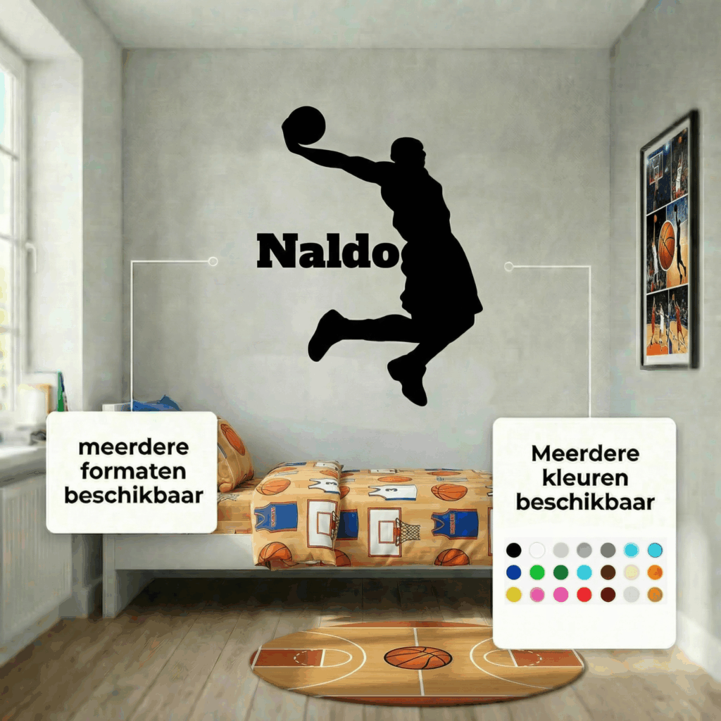Muursticker basketballer met naam Muursticker basketballer met naam