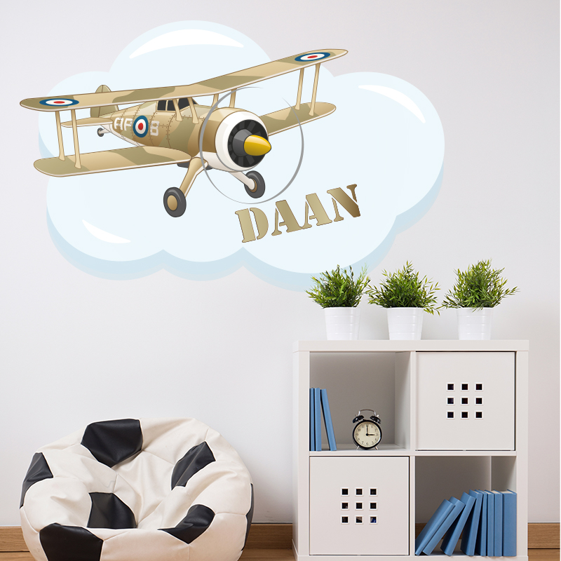 muursticker vliegtuig met naam leger kinderkamer stoer acessoires ideeen inspiratie decoratie