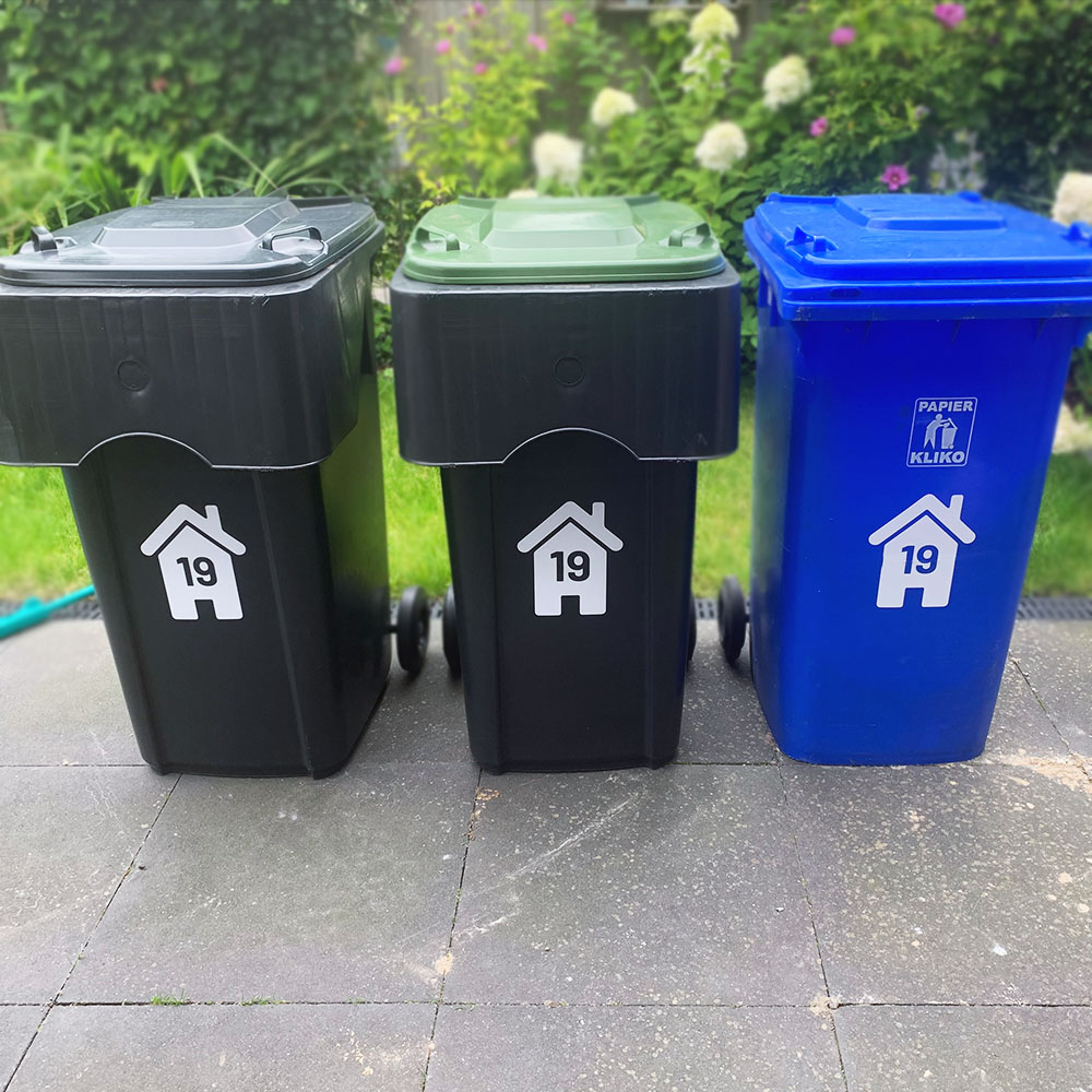 container stickers wit huisnummer huisje zwart afval kliko stikker container stickers wit huisnummer huisje zwart afval kliko stikker