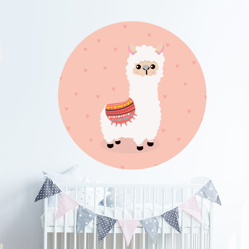 muurcirkel alpaca hartjes lama behangcirkel zelfklevend poster roze muurcirkel alpaca hartjes lama behangcirkel zelfklevend poster roze