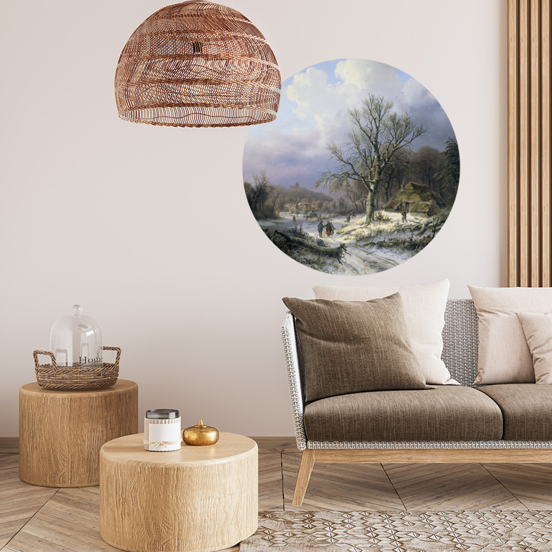 muurcirkel behangcirkel wandddecoratie muurdecoratie inspiratie woonkamer ideeen muur Muurcirkel "Sneeuwlandschap, Alexander Joseph Daiwaille" - Afbeelding 2