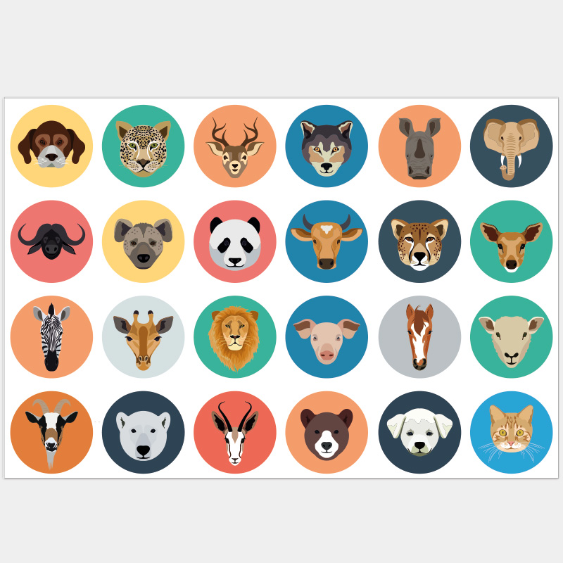 0271 v1 Muursticker kinderkamer babykamer dieren cirkels muurdecoratie kinderkamer aap olifant hond kat