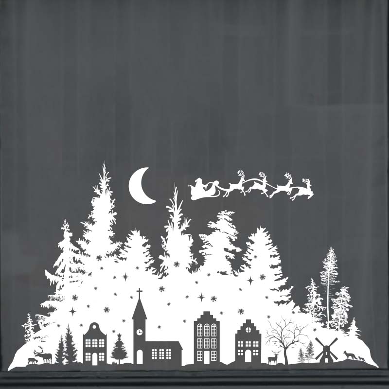 raamsticker kerstdorp kerst wit zwart herbruikbaar raamdecoratie raamsticker kerstdorp kerst wit zwart herbruikbaar raamdecoratie